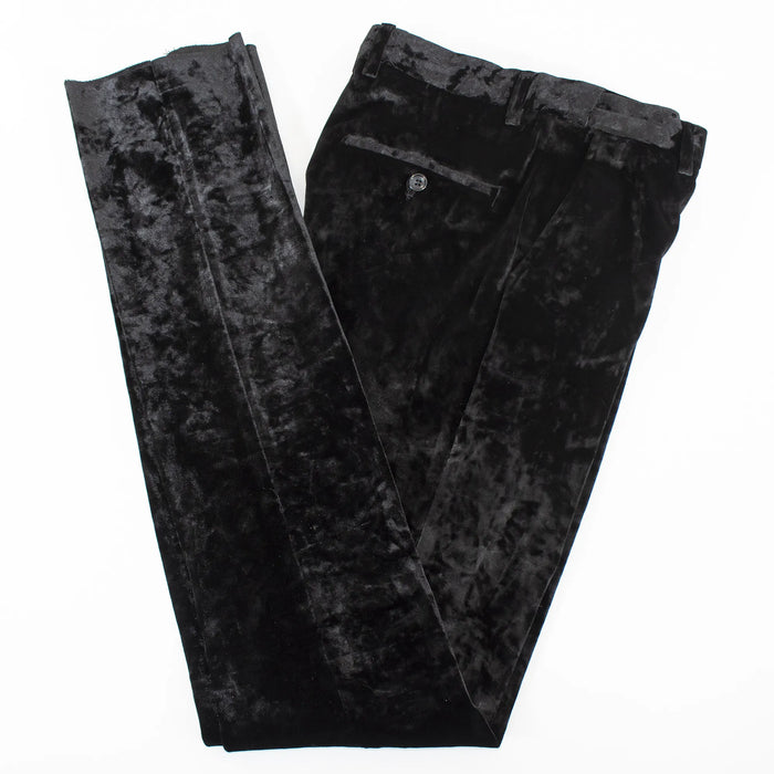 Men's Black Crushed Velvet Tuxedo Pants