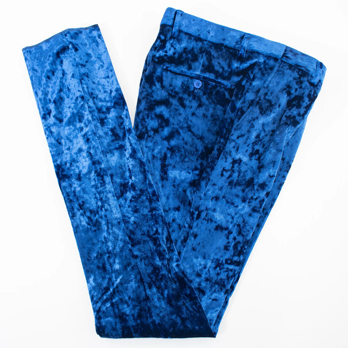 Men's Sapphire Blue Crushed Velvet Tuxedo Pants