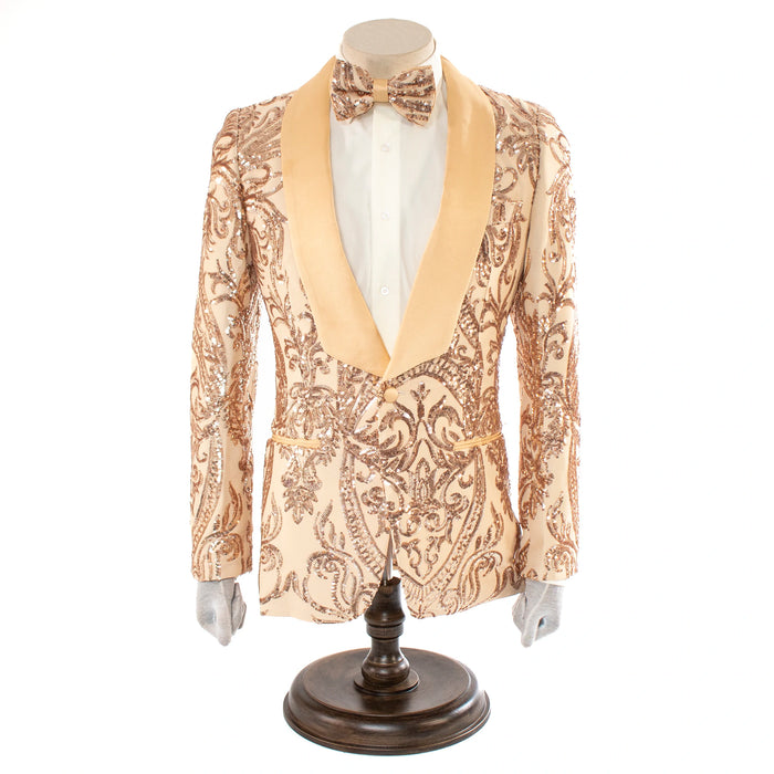 Men's Gold Paisley Sequin Modern-Fit Jacket - Front