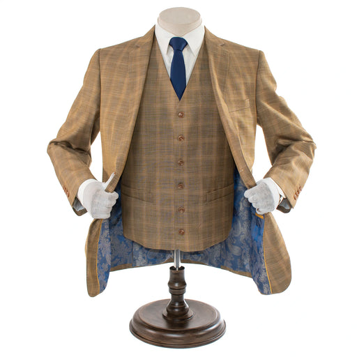 Men's Tan Brown Glen Check Plaid Slim-Fit Suit With Notch Lapels