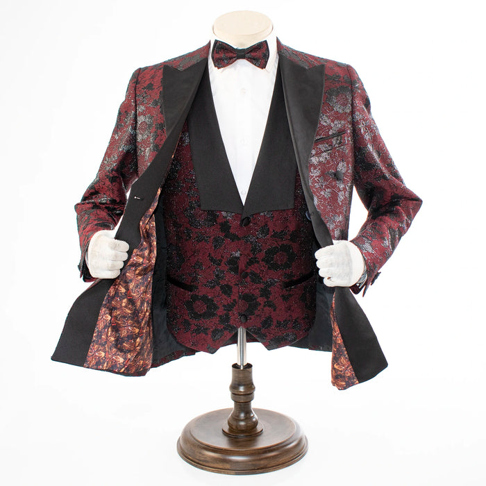Monte | Burgundy Floral 3-Piece Tailored-Fit Tuxedo