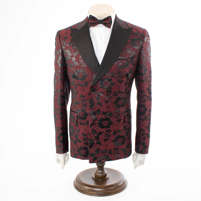 Monte | Burgundy Floral 3-Piece Tailored-Fit Tuxedo