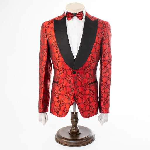 Men's Red Floral 3-Piece Tuxedo With Peak Lapels