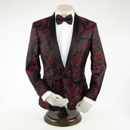 Black and Red Patterned 2-Piece Tailored-Fit Tuxedo