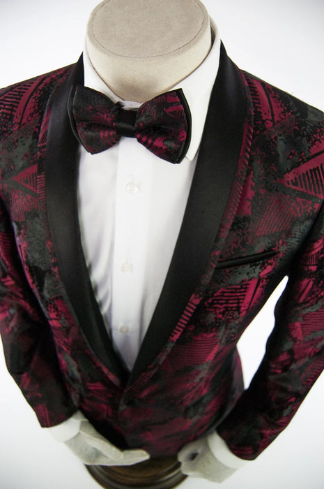 Black and Red Patterned 2-Piece Tailored-Fit Tuxedo