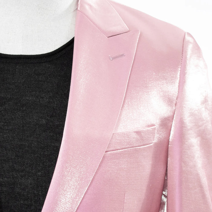 Men's Blush Pink Metallic 2-Piece Slim-Fit Suit Peak Lapel