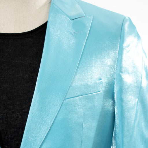 Men's Turquoise Blue Metallic 2-Piece Slim-Fit Suit Peak Lapel