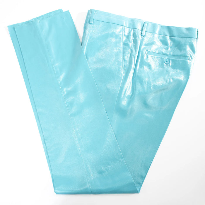 Men's Turquoise Blue Metallic 2-Piece Slim-Fit Suit Pants