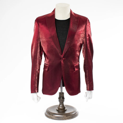 Men's Burgundy Metallic Slim-Fit Suit Front, Button-Closure