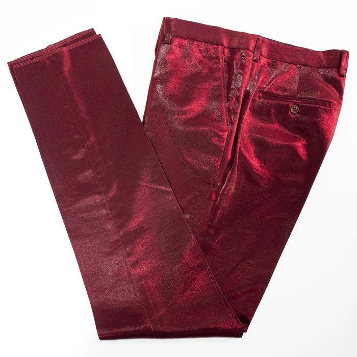 Men's Burgundy Metallic Slim-Fit Suit Pants