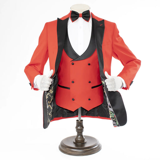 Men's Coral Red 3-Piece Slim-Fit Tuxedo - Double-Breasted Vest