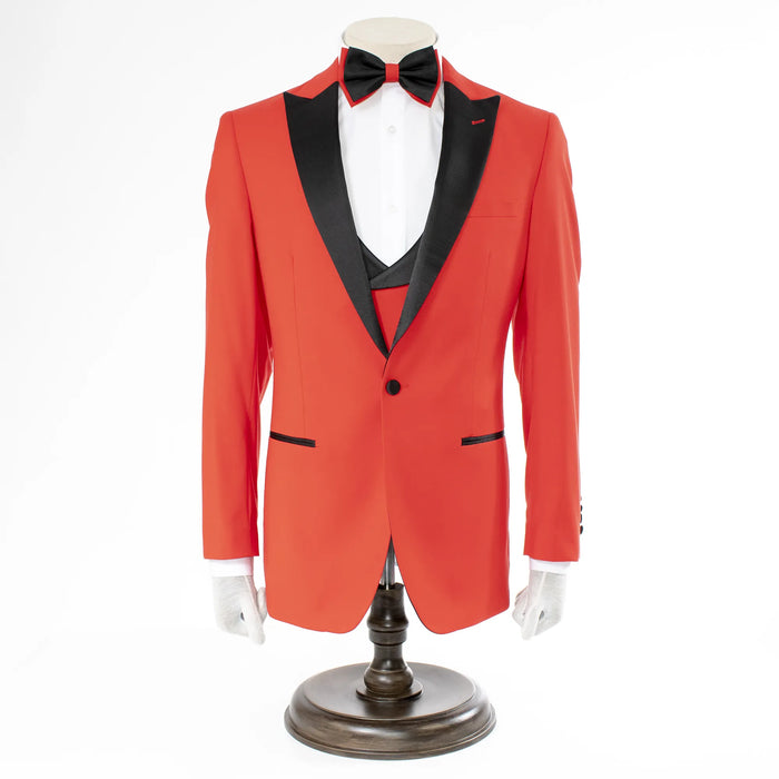 Men's Coral Red 3-Piece Slim-Fit Tuxedo - Single-Button Closure