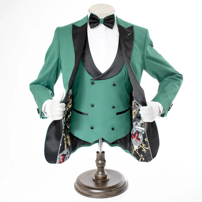 Men's Light Green 3-Piece Slim-Fit Tuxedo - Double-Breasted Vest