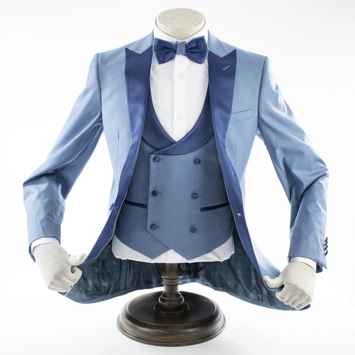 Men's Ocean Blue 3-Piece Slim-Fit Tuxedo - Double-Breasted Vest
