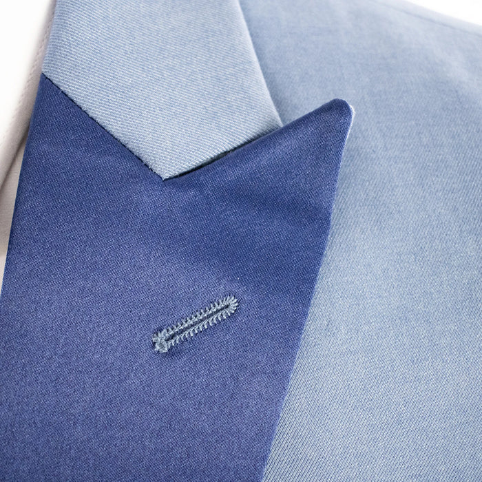 Men's Ocean Blue 3-Piece Slim-Fit Tuxedo - Peak Lapel Closeup