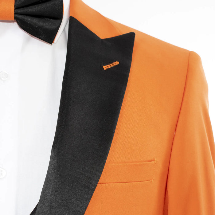 Men's Orange 3-Piece Slim-Fit Tuxedo - Peak Lapel Closeup