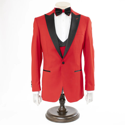 Men's Red 3-Piece Slim-Fit Tuxedo - Single-Button Closure