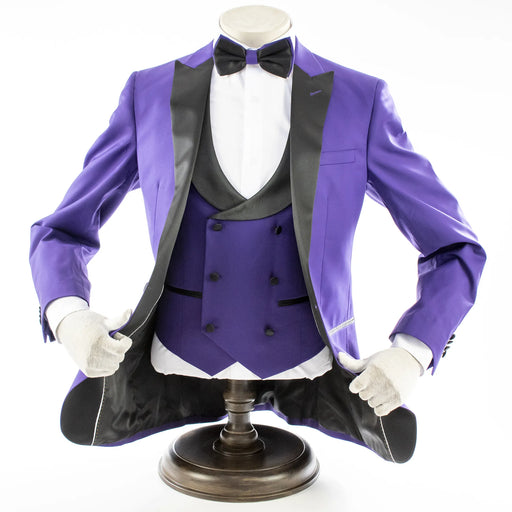 Men's Purple 3-Piece Slim-Fit Tuxedo - Double-Breasted Vest