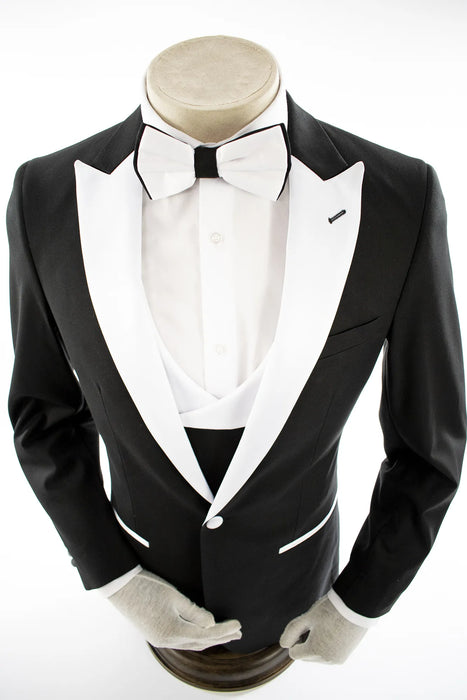 Men's Black 3-Piece Slim-Fit Tuxedo - Peak Lapels