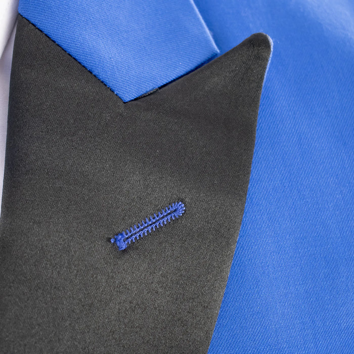 Men's Royal Blue 3-Piece Slim-Fit Tuxedo -  Peak Lapel Closeup