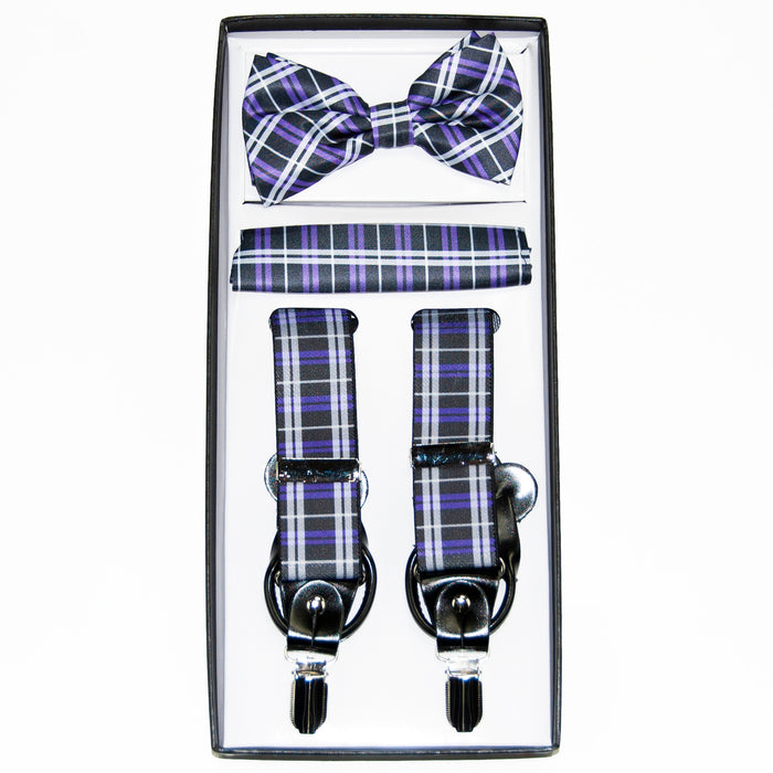 Purple Plaid 3-Piece Suspender Set