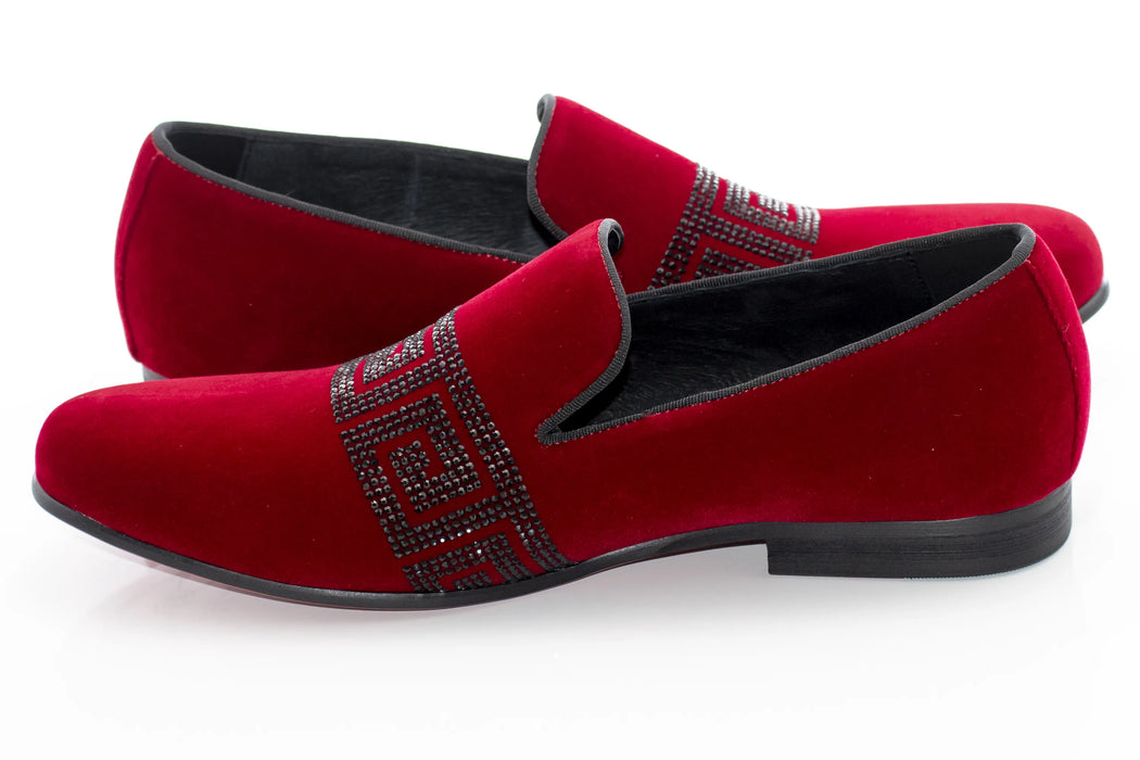 Men's Red Velvet Grecian Key Dress Shoe