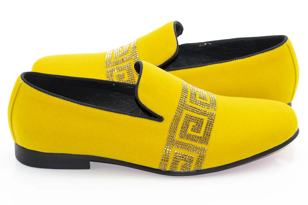 Men's Yellow Velvet Grecian Key Dress Shoe