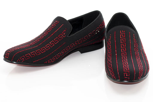 Men's Black And Red Rhinestone Loafer Dress Shoe