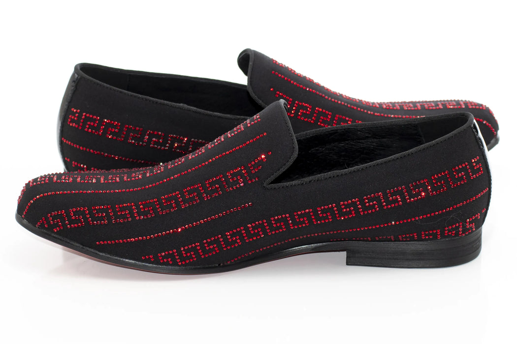 Men's Black And Red Rhinestone Loafer Dress Shoe