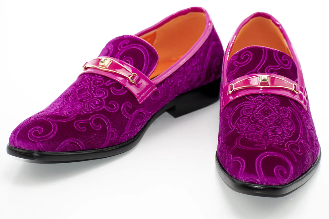 Men's Fuchsia Baroque Embroidered Velvet Dress Shoe