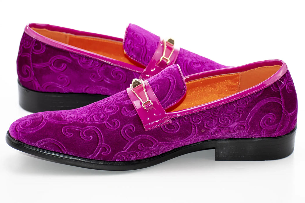 Men's Fuchsia Baroque Embroidered Velvet Dress Shoe