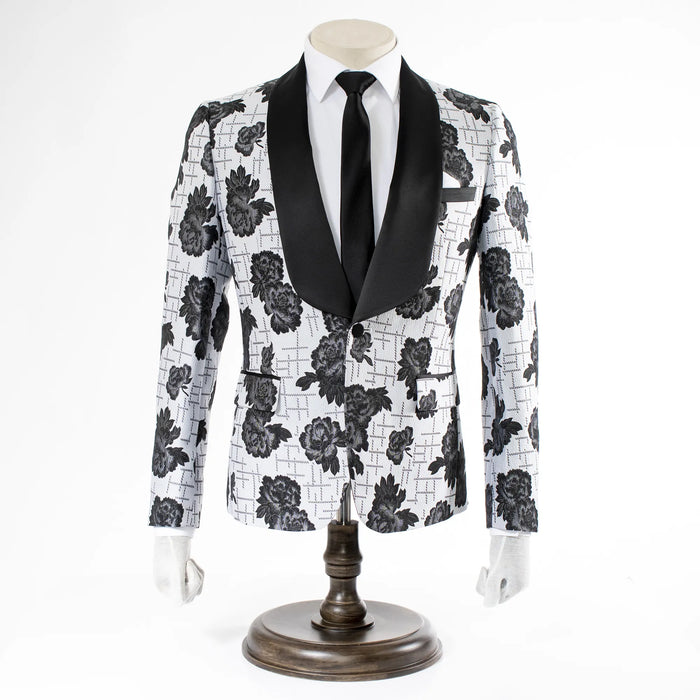 Gray Floral Patterned 2-Piece Regular-Fit Tuxedo
