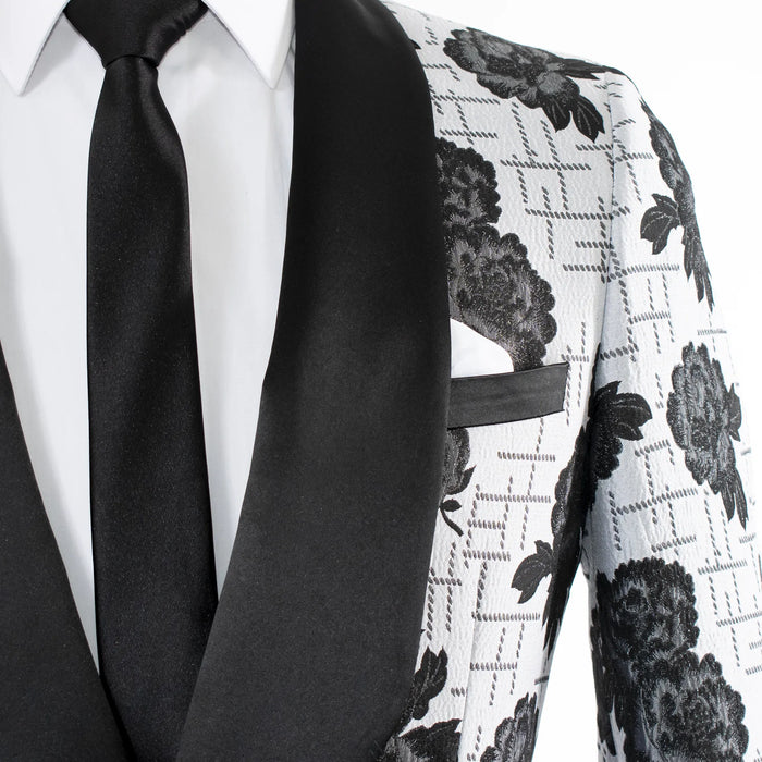 Gray Floral Patterned 2-Piece Regular-Fit Tuxedo