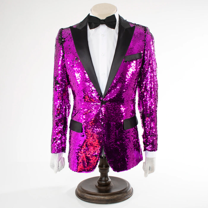Purple And Black Sequin Modern-Fit Jacket With Peak Lapels
