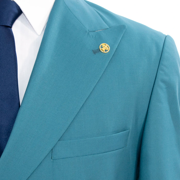 Men's Teal Blue Double-Breasted Slim-Fit Suit With Peak Lapels
