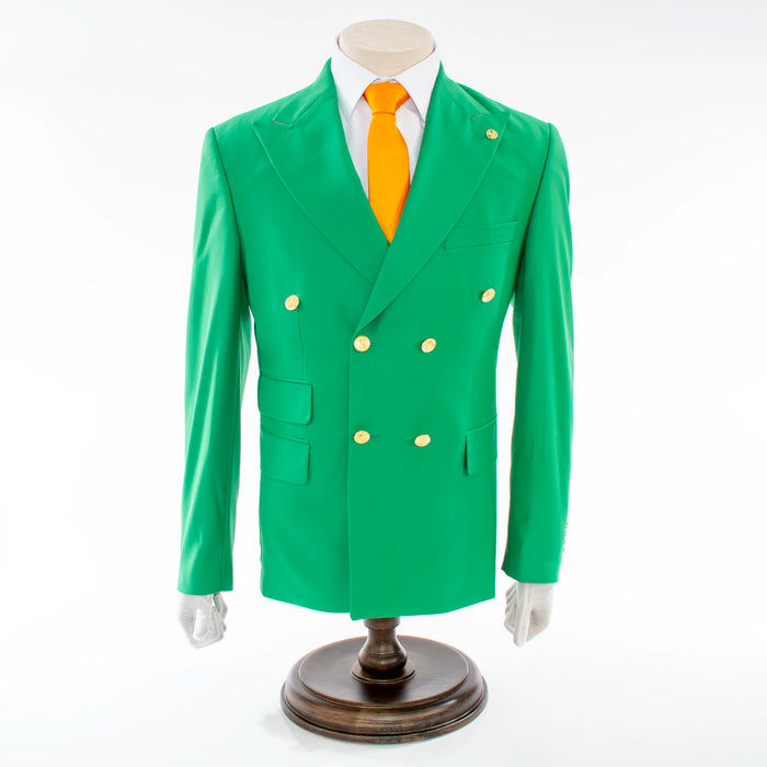 Men's Green Double-Breasted Slim-Fit Suit With Peak Lapels