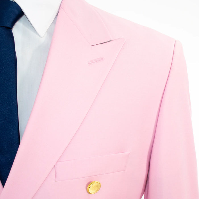 Men's Bright Pink Double-Breasted Slim-Fit Suit With Peak Lapels