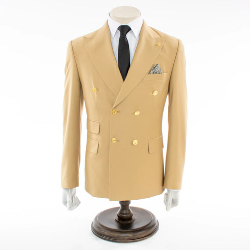 Men's Camel Brown Double-Breasted Slim-Fit Suit With Peak Lapels