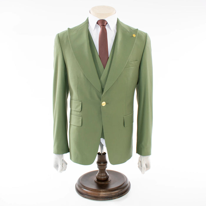 Men's Pistachio Green 3-Piece Slim-Fit Suit