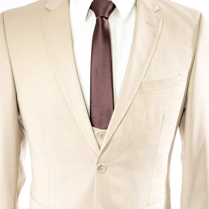 Alfredo | Beige Stretch 3-Piece Ultra-Slim-Fit Suit