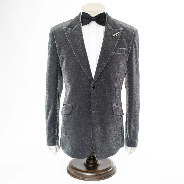 Silver Glitter Slim-Fit 2-Piece Suit With Peak Lapels