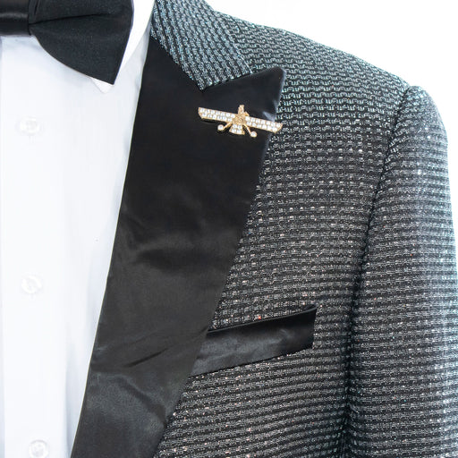 Men's Black And Silver Sparkling Glitter Slim-Fit Tuxedo With Peak Lapels