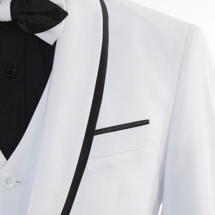 Black Trim on White Stretch 3-Piece Slim-Fit Tuxedo