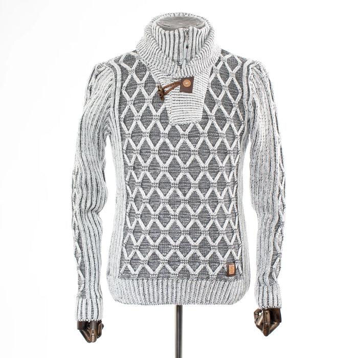 Light Gray Diamond-Patterned Cable Knit Sweater