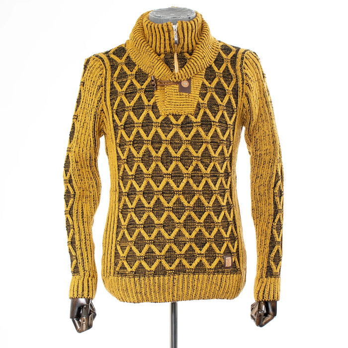 Mustard Diamond-Patterned Cable Knit Sweater
