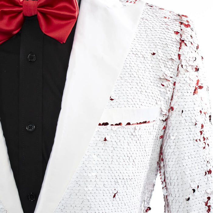 White and Red Sequined Slim-Fit Dinner Jacket