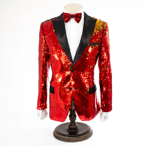 Men's Red And Gold Sequin Slim-Fit Jacket