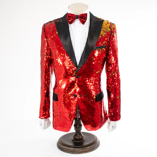 Men's Red And Gold Sequin Modern-Fit Jacket