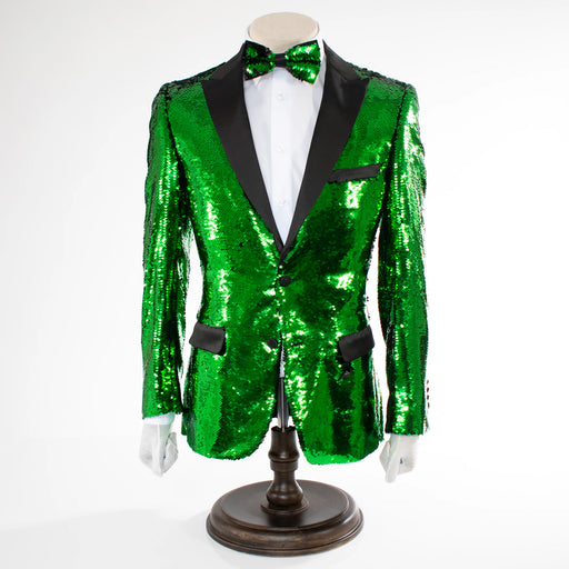 Men's Green And Black Sequin Modern-Fit Jacket