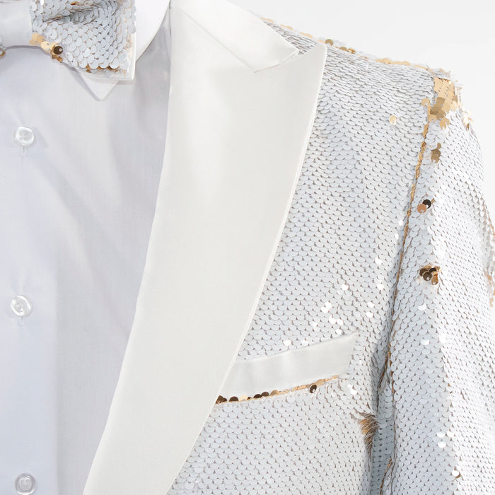 Men's Gold And White Sequin Modern-Fit Jacket